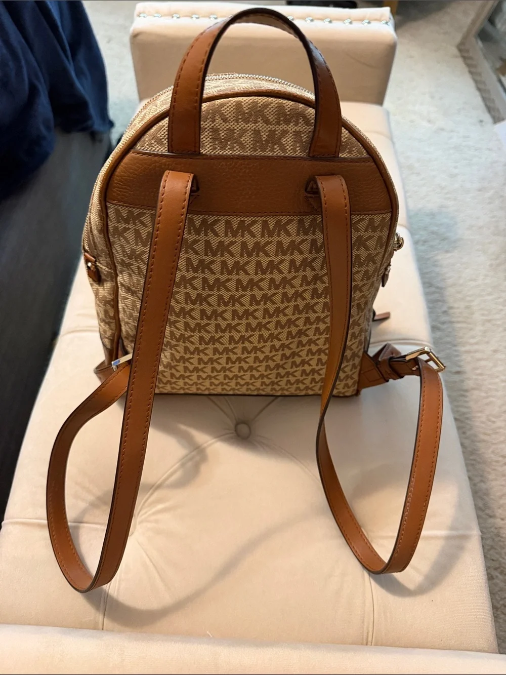Michael Kors Tan and Beige MK Logo Backpack